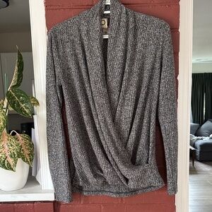 Akemi + Akin x Anthropologie Heather Gray Woodruff Wrap Sweater